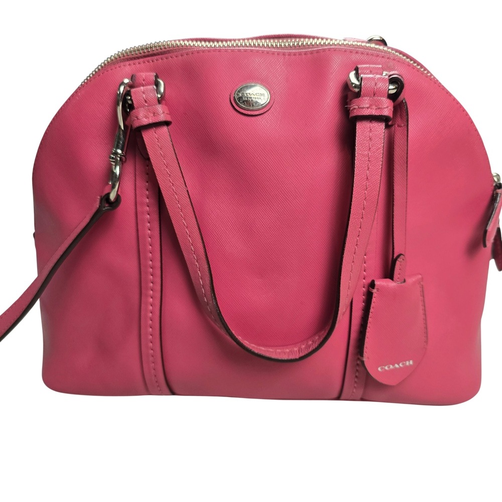 Coach Cora Domed Satchel Women Medium Pink Fair Saffiano Leather F25671 - Picture 1 of 11